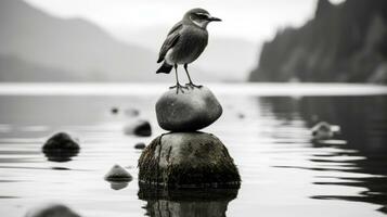 a bird is standing on top of a rock in the water generative ai photo