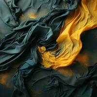 a black and yellow fabric is being blown up in the air generative ai photo