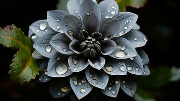 un negro flor con agua gotas en eso generativo ai foto