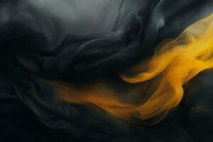 a black and yellow smoke swirl on a black background generative ai photo