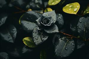 a black rose with water droplets on it generative ai photo