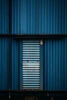 a blue wall with a door and a window generative ai photo