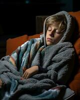 a boy sleeping in a blanket generative ai photo