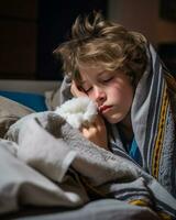 a boy sleeping in bed generative ai photo