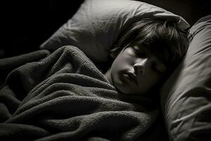 un niño dormido en cama generativo ai foto