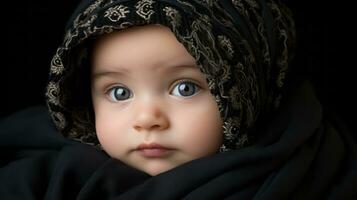 a close up of a baby wearing a headscarf generative ai photo