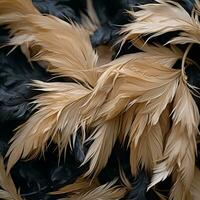 a close up of a bunch of black and brown feathers generative ai photo