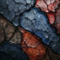 a close up of a cracked stone wall with red blue and yellow colors generative ai photo