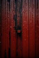 a close up of a red wooden door with rain drops on it generative ai photo