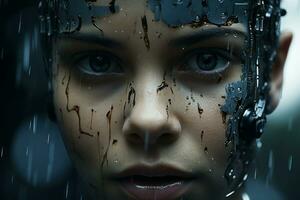a close up of a woman with a robot head generative ai photo