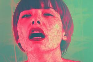 a close up of a woman with her mouth open generative ai photo