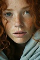 a close up of a woman with red hair generative ai photo