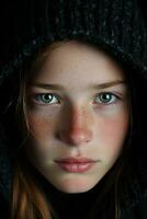 a close up of a young girl with freckles generative ai photo