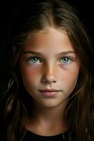 a close up of a young girl with green eyes generative ai photo