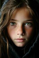 a close up of a young girl with freckles generative ai photo