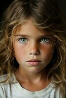 a close up of a young girl with green eyes generative ai photo