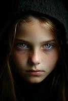 a close up of a young girl with green eyes generative ai photo