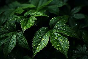 a close up of green leaves with water droplets generative ai photo