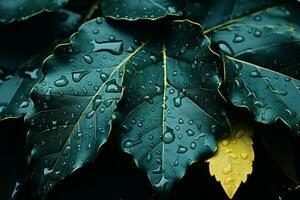 a close up of green leaves with water droplets on them generative ai photo