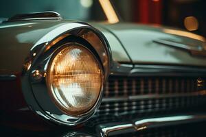 a close up of the headlight of a classic car generative ai photo