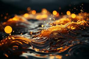 a close up of water with bubbles and orange lights generative ai photo