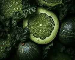 a close up view of a bunch of green melons generative ai photo