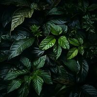 a close up view of green leaves on a dark background generative ai photo