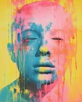 a colorful painting of a mans face with paint splatters generative ai photo