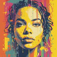 a colorful painting of a woman with paint splatters on her face generative ai photo