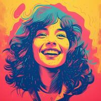 a colorful portrait of a woman with curly hair generative ai photo