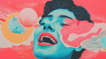 a colorful painting of a woman with her mouth open generative ai photo