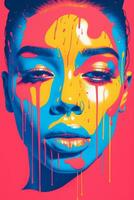 a colorful painting of a womans face with dripping paint generative ai photo