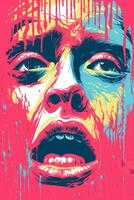 a colorful painting of a womans face with dripping paint generative ai photo