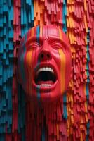 a colorful sculpture of a mans face with his mouth open generative ai photo