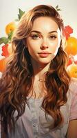 a digital painting of a beautiful woman with oranges in the background generative ai photo
