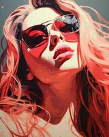 a digital painting of a woman wearing sunglasses generative ai photo
