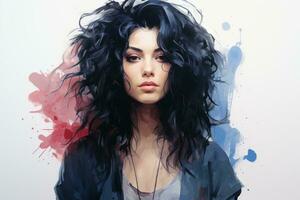 a digital painting of a woman with black hair generative ai photo