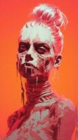 un digital pintura de un mujer con sangre en su cara generativo ai foto