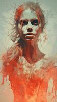 a digital painting of a woman with blood splatters on her face generative ai photo
