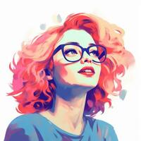a digital painting of a woman with glasses and red hair generative ai photo