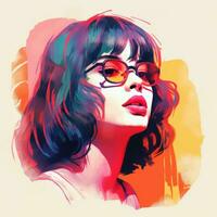 a digital painting of a woman with glasses generative ai photo
