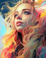 a digital painting of a woman with long blonde hair generative ai photo