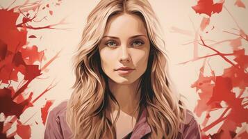 un digital pintura de un mujer con largo rubia pelo generativo ai foto