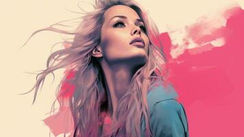 a digital painting of a woman with long blonde hair generative ai photo