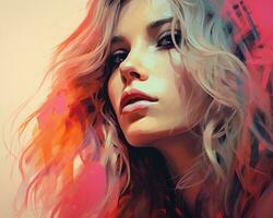 a digital painting of a woman with long hair generative ai photo