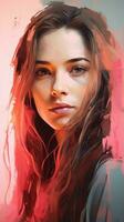 a digital painting of a woman with long hair generative ai photo
