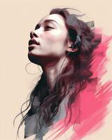 a digital painting of a woman with long hair generative ai photo