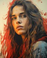 a digital painting of a woman with long hair generative ai photo