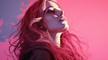 un digital pintura de un mujer con largo rojo pelo generativo ai foto