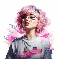 a digital painting of a woman with pink hair and glasses generative ai photo